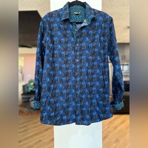 Claiborne Navy and Blue Palm-Print Long Sleeve Shirt